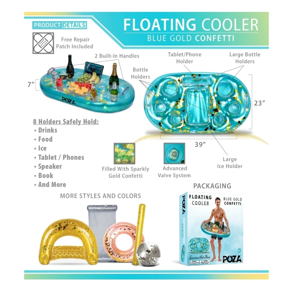 POZA Inflatable Blue Gold Floating Cooler - Picture 7 of 7